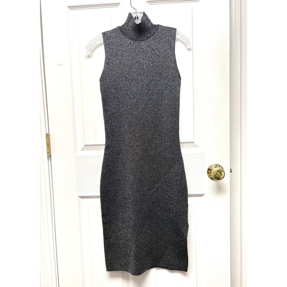 House of Harlow 1960 Dress Metallic Mock Neck Bodycon XS Side Slit Midi